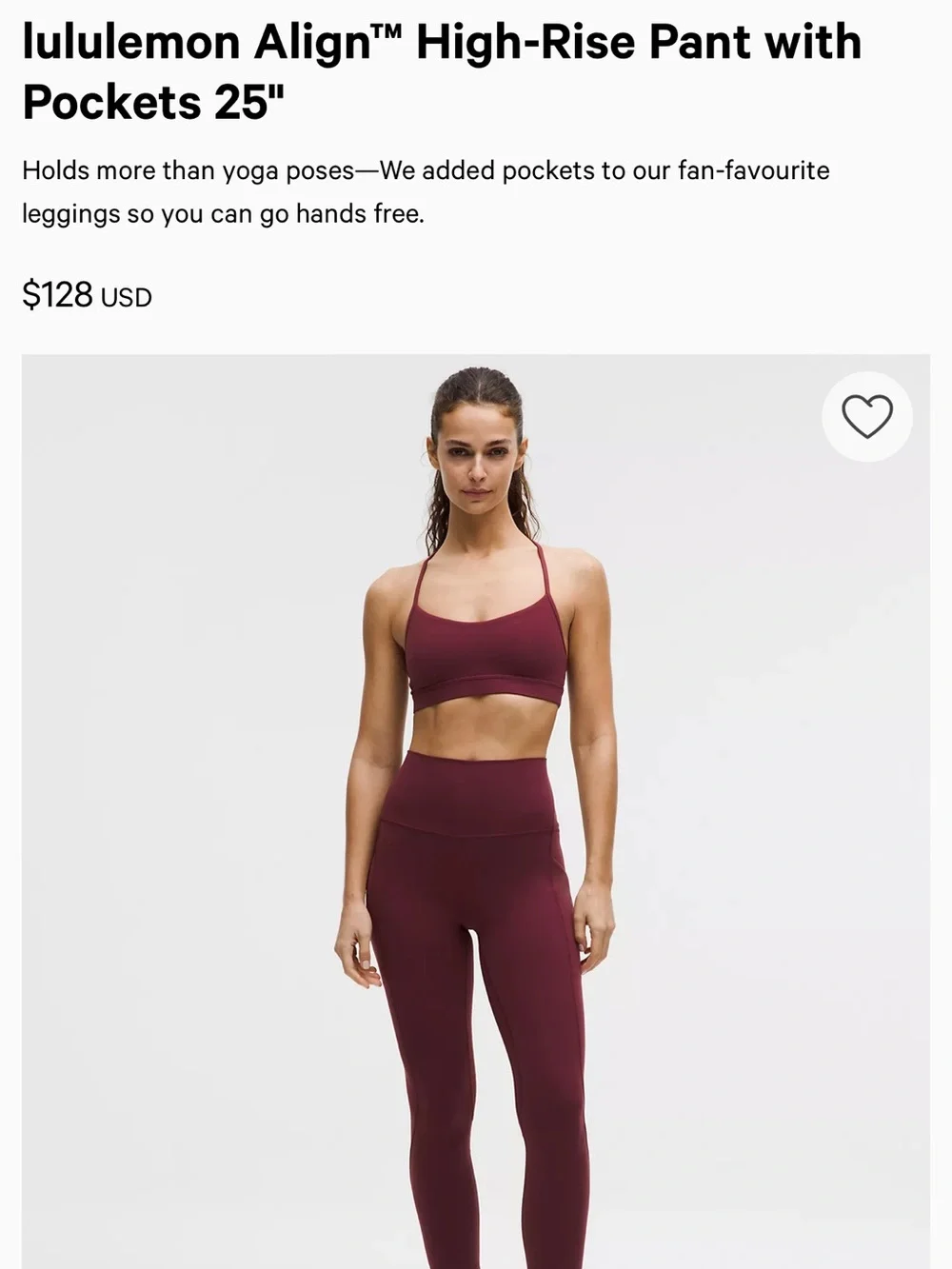 lululemon athletica Align™ High-Rise Pant with Pockets 25" - Burgundy size 8 - Picture 1 of 5